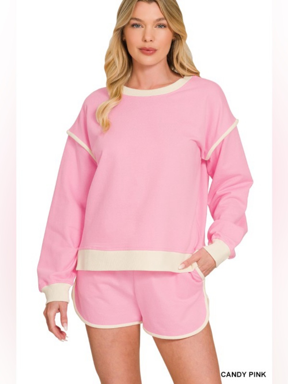 French Terry Pullover & Shorts Set – Candy Pink